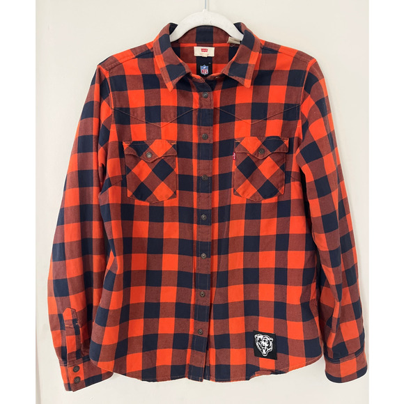 Levi's Chicago Bears NFL Plaid Barstow Western Snap Button Up Shirt Size Large - Picture 1 of 12